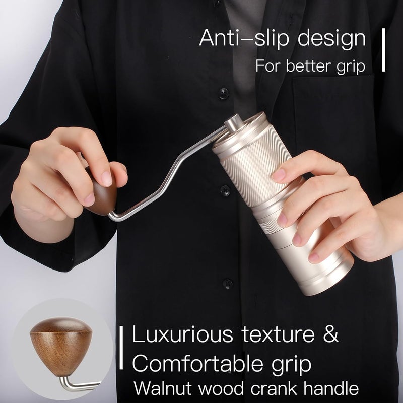DACLL Manual Coffee Grinder with Numerical External Adjustable Setting, Capacity 30g with CNC Stainless Steel Conical Burr (gold) - Image 4